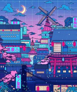 Cyberpunk Village Postcard RB2909 1 - Anime Stationery artwork Offical Anime Stationery Merch