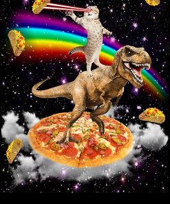 Galaxy Laser Eye Cat on Dinosaur on Pizza with Tacos & Rainbow Greeting Card RB2909 1 - Anime Stationery artwork Offical Anime Stationery Merch