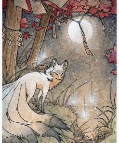 Fox & Wisps - TeaKitsune Fox Yokai Greeting Card RB2909 1 - Anime Stationery artwork Offical Anime Stationery Merch