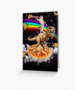 Galaxy Laser Eye Cat on Dinosaur on Pizza with Tacos & Rainbow Greeting Card RB2909 product Offical Anime Stationery Merch